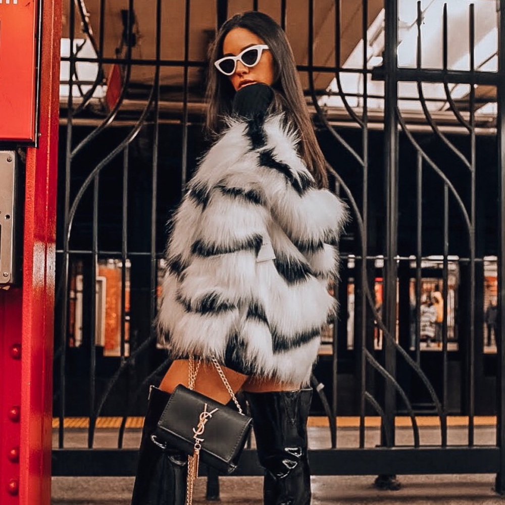 Striped Faux Fur Jacket